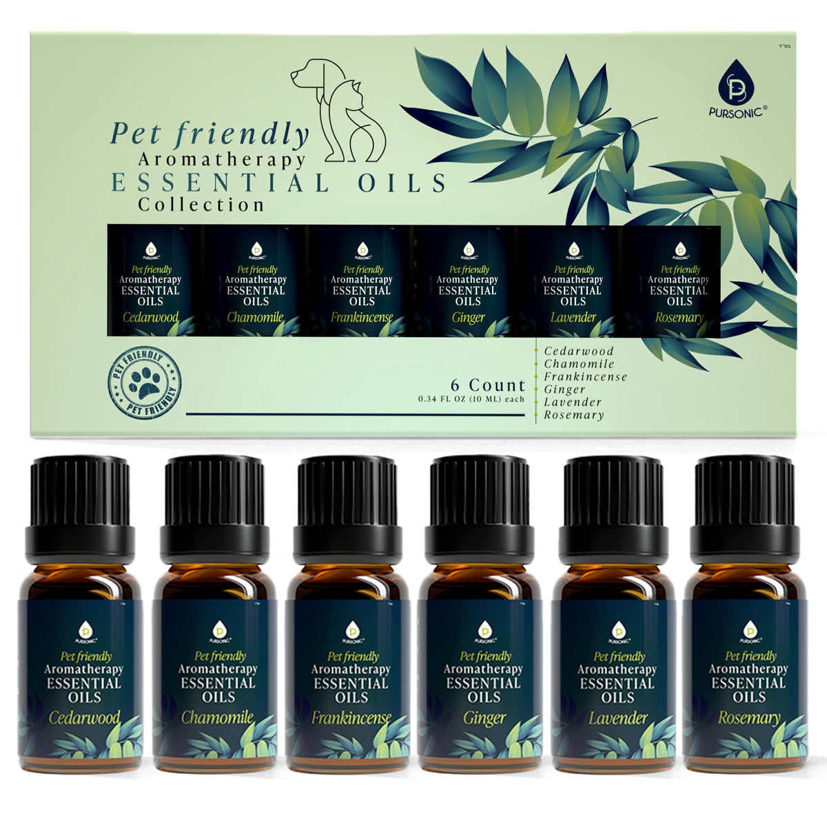 Pursonic ensemble d'huiles pour animaux, ensemble de 6 pièces pour relaxation potentielle.