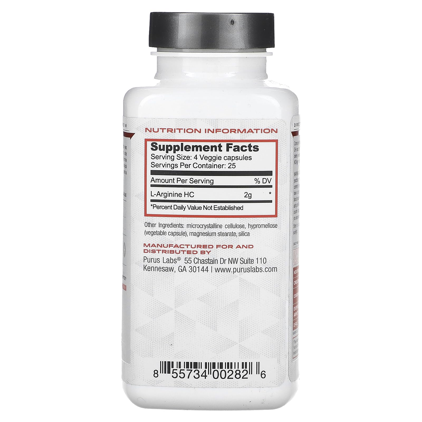 Purus Labs L-Arginine Active — capsules visibles indiquant récupération et flux sanguin.