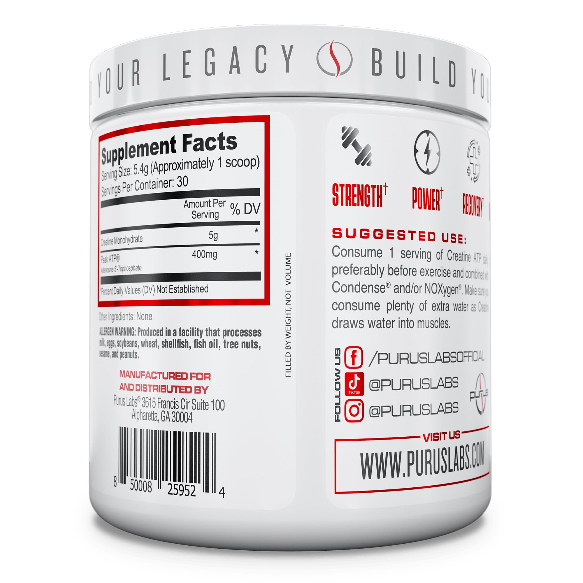 Purus Labs Creatine ATP – emballage élégant et présentation pratique