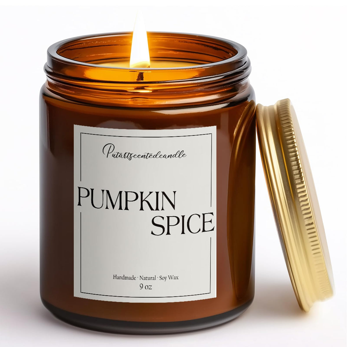 Bougie Putart citrouille épices dans un bocal ambré pour une ambiance automnale.