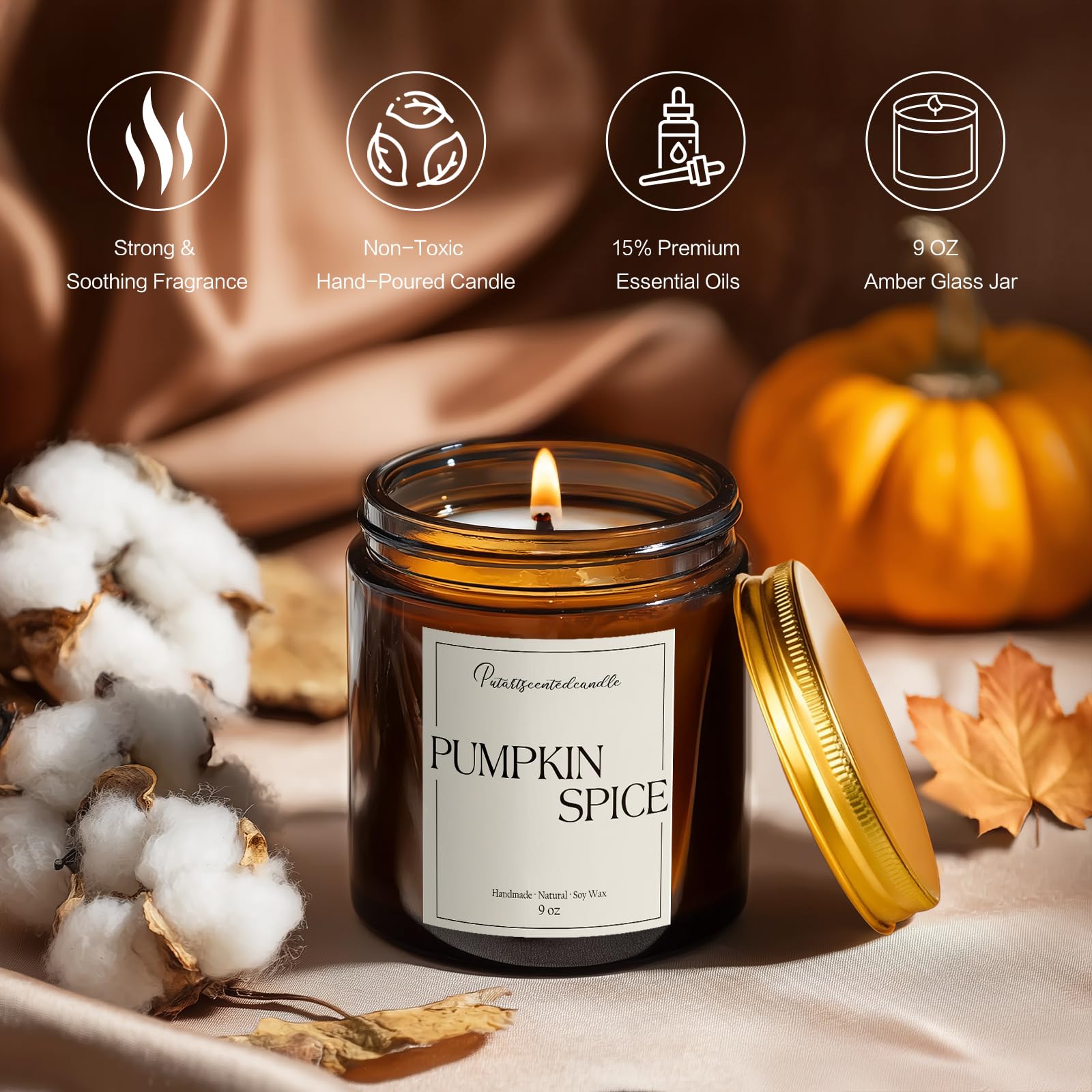 Bougie Putart cire soja naturelle dégage arôme crème et vanille pour détente nocturne.