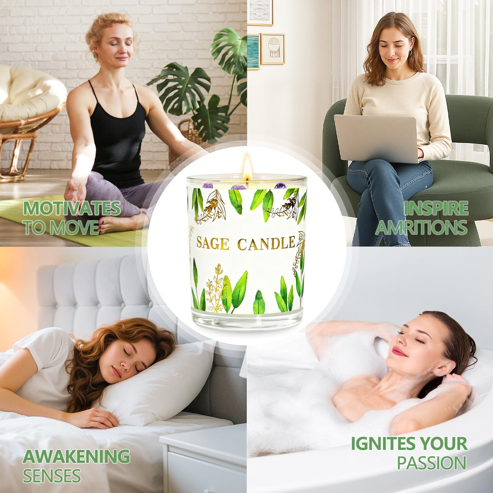 PVUELE Bougie sauge ingrédients soja naturels: cire naturelle et parfum durable