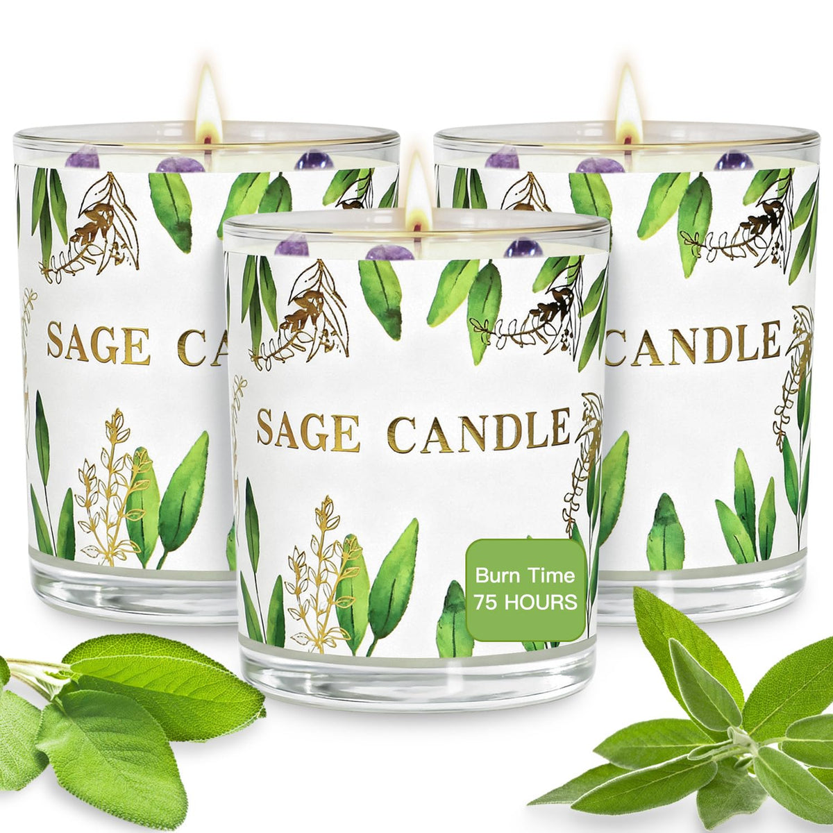 PVUELE Bougie sauge triple pack: ambiance apaisante et énergie claire