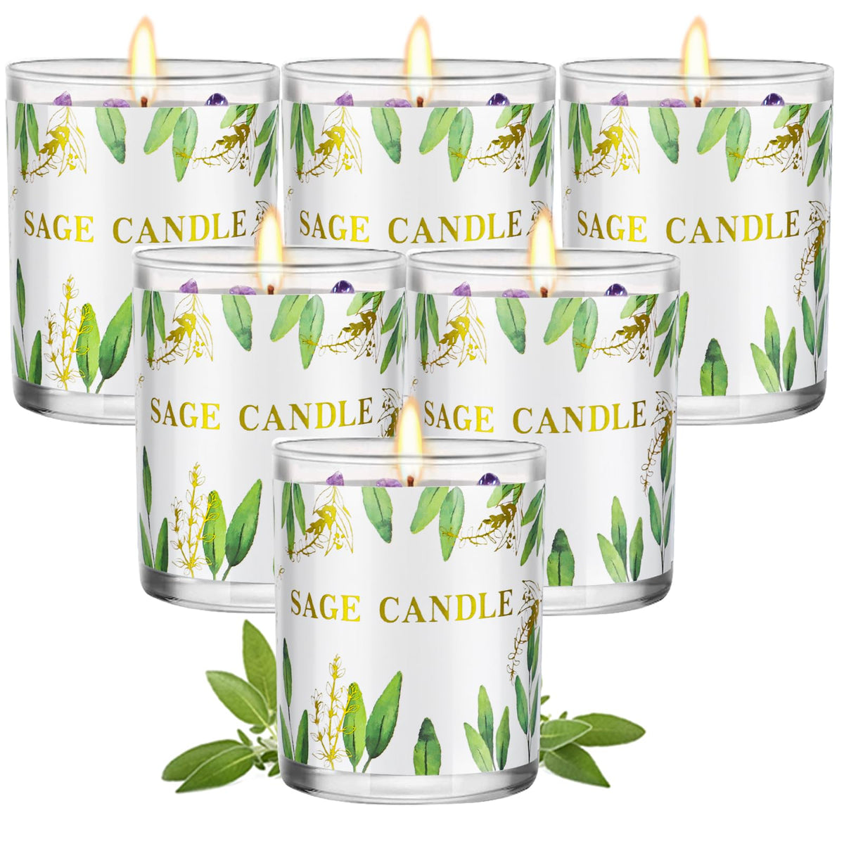 PVUELE Bougie Sauge lot de 6 pour purifier l’espace et sérénité
