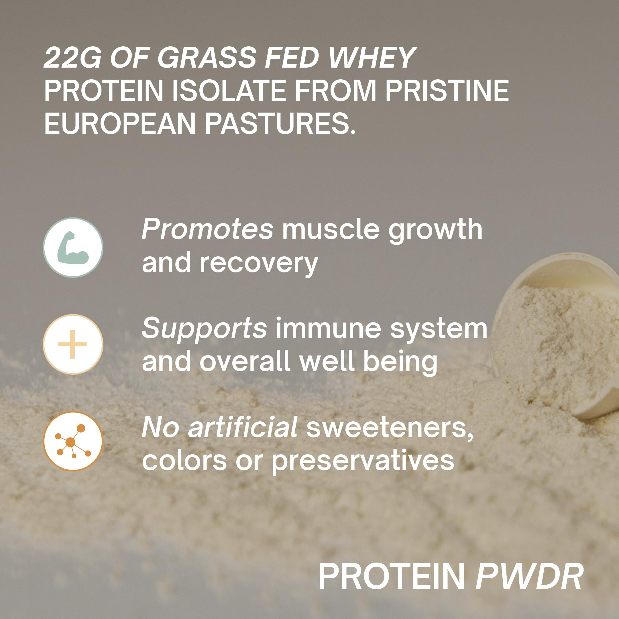 PWDRS Protéine Isolat – ingrédients naturels issus de vaches nourries à l'herbe.
