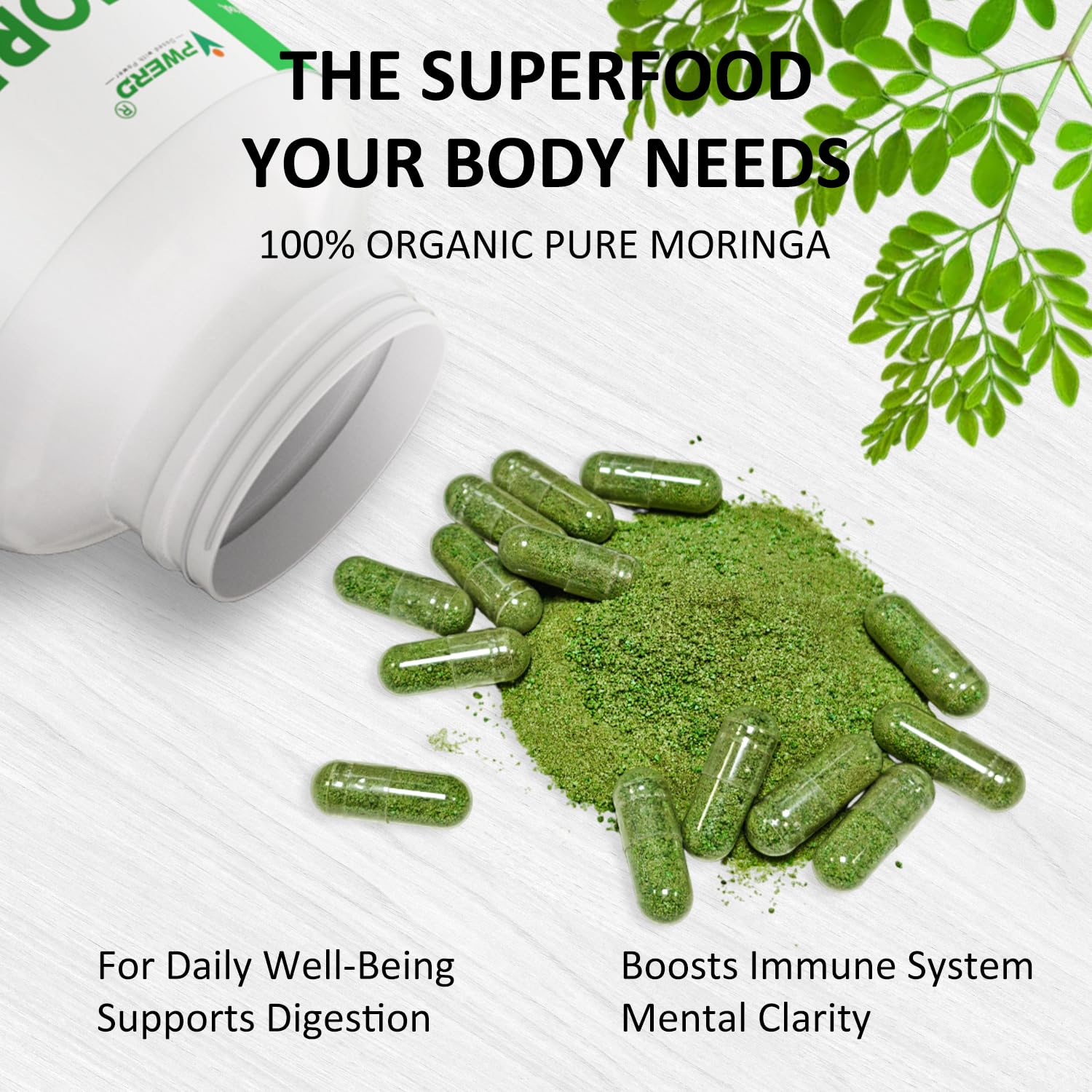 Gélules PWERD Moringa – poser le bocal sur étagère, accessoire quotidien.