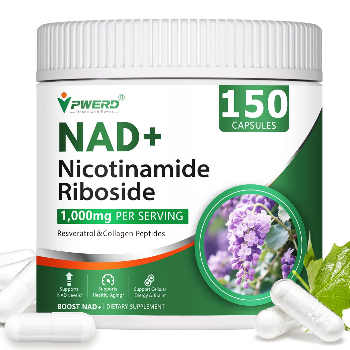 PWERD NAD+ – bouteille visible, soutien énergie potentiel et vitalité.