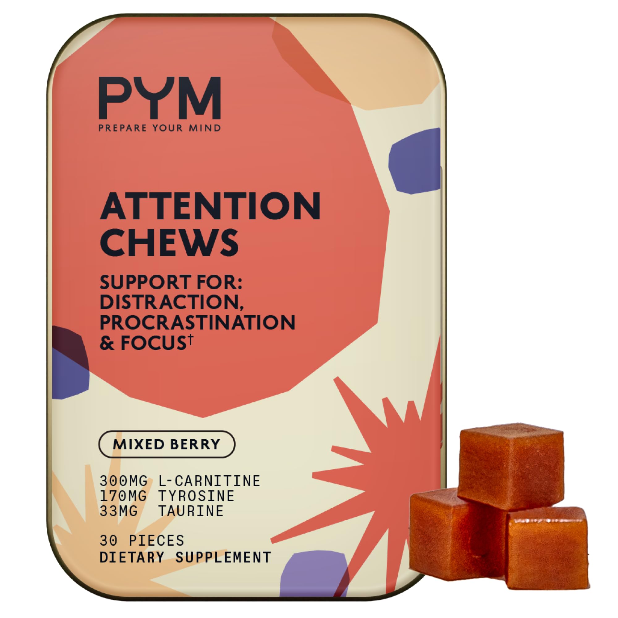 PYM Attention Chews – bouteille ouverte pour démarrage rapide et concentration