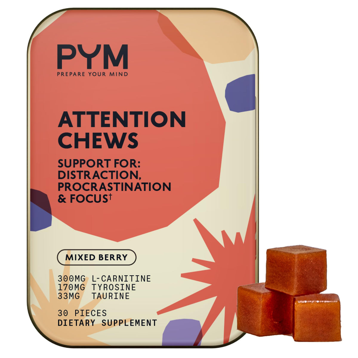 PYM Attention Chews – bouteille ouverte pour démarrage rapide et concentration