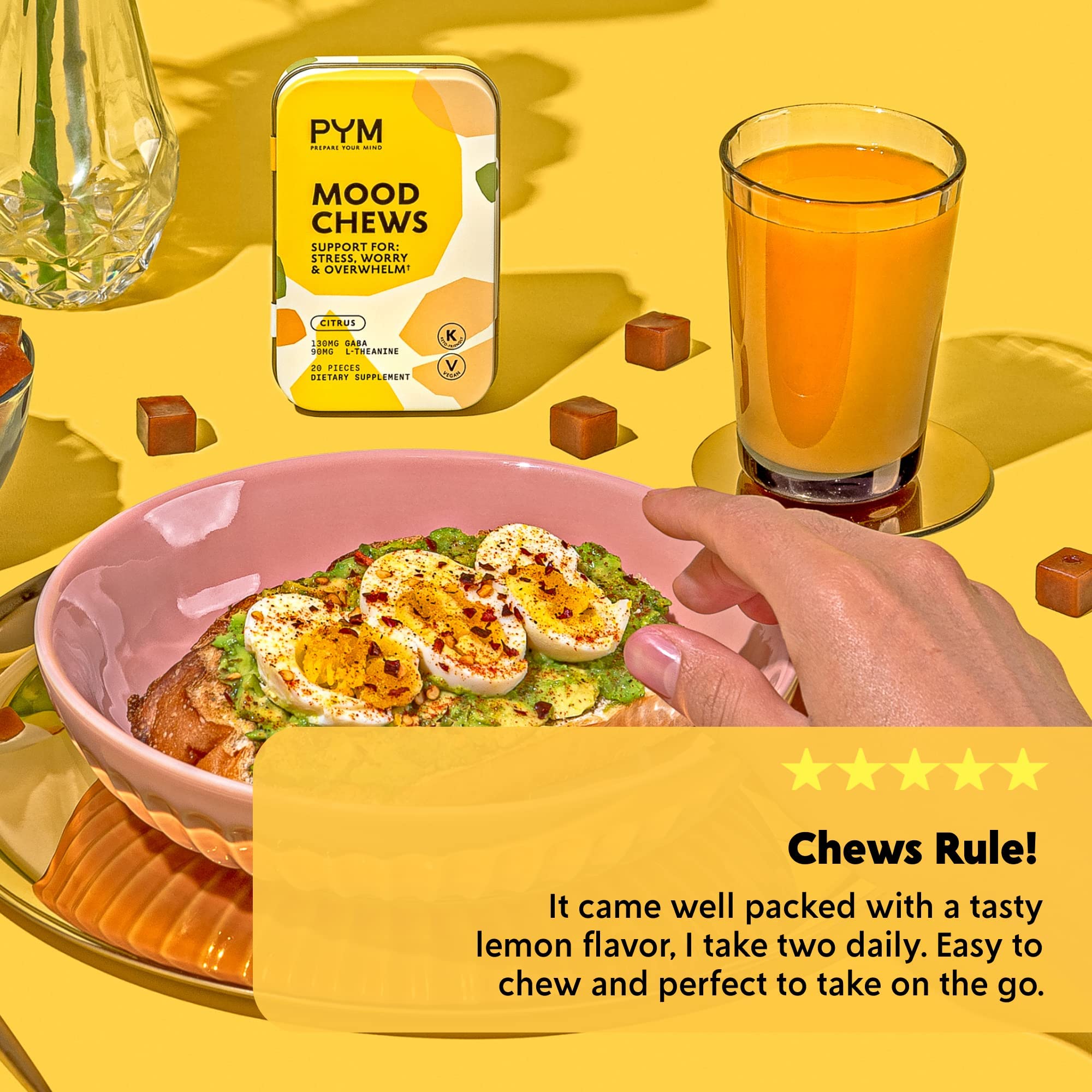 Étiquette PYM Health Citrus Mood non-GMO, ingrédients responsables et transparence.