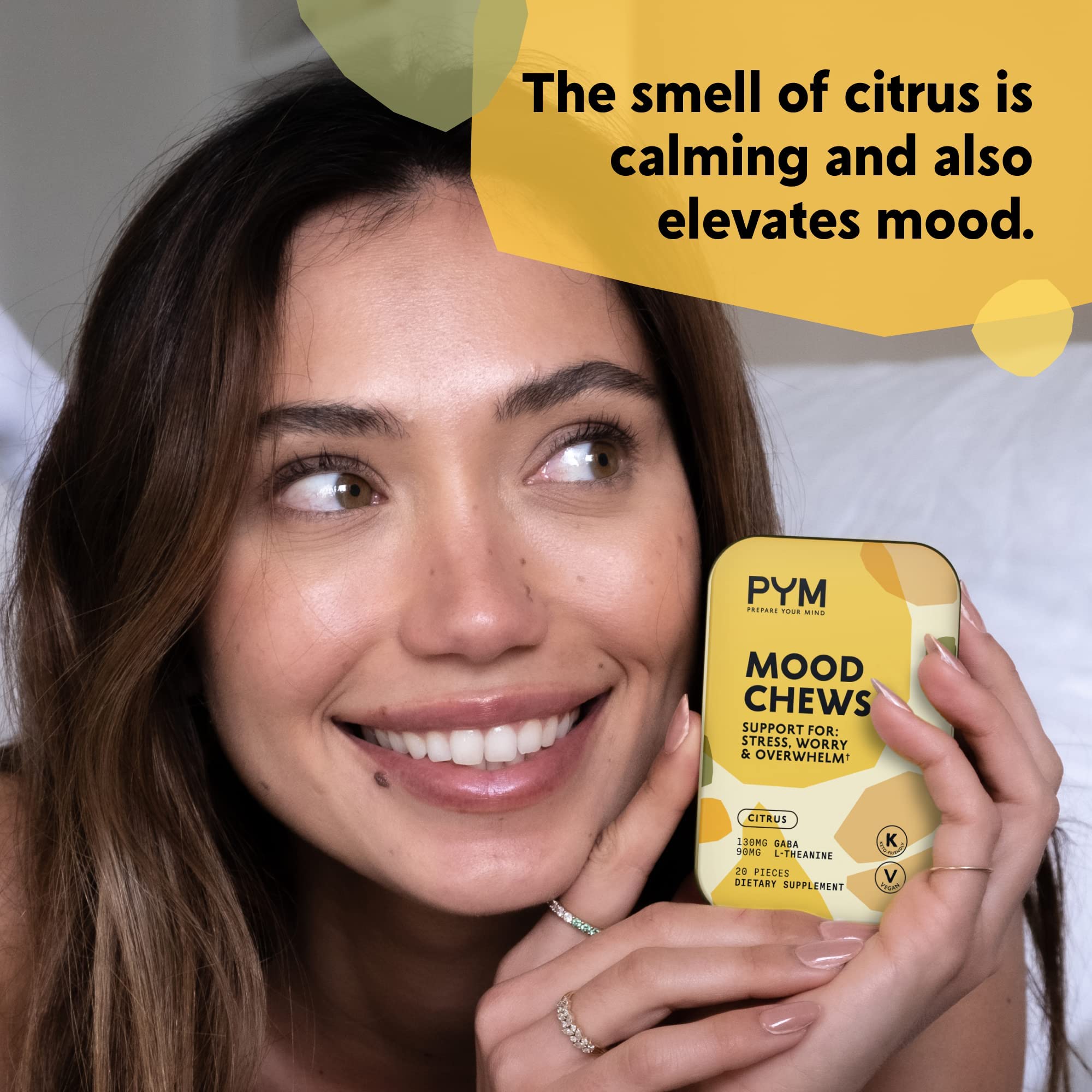 Gommes véganes sans gluten PYM Health Citrus Mood, adaptées à divers régimes.
