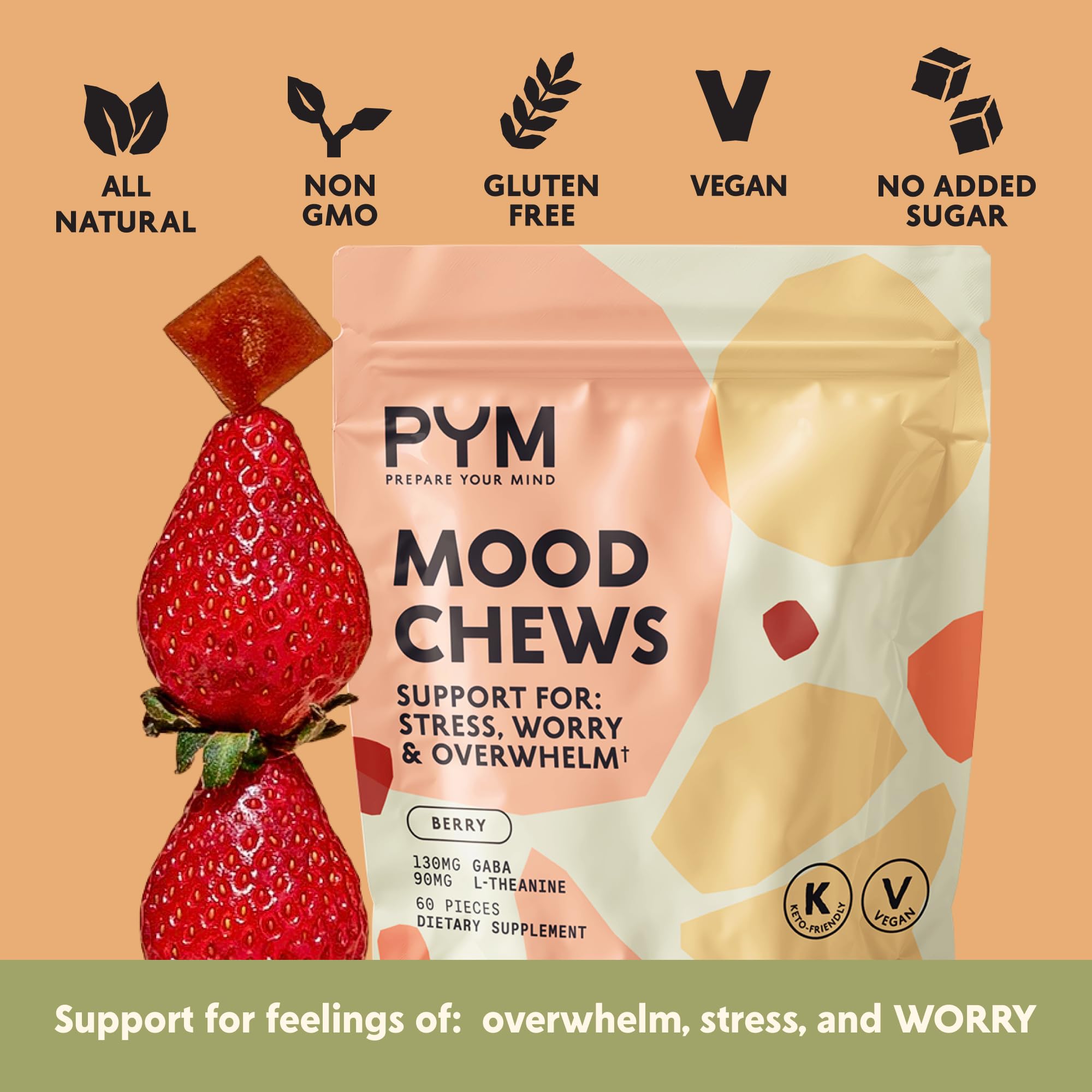 Pym Health Berry Mood Chews - gommes-fruits-texture; expérience agréable aidant au calme.