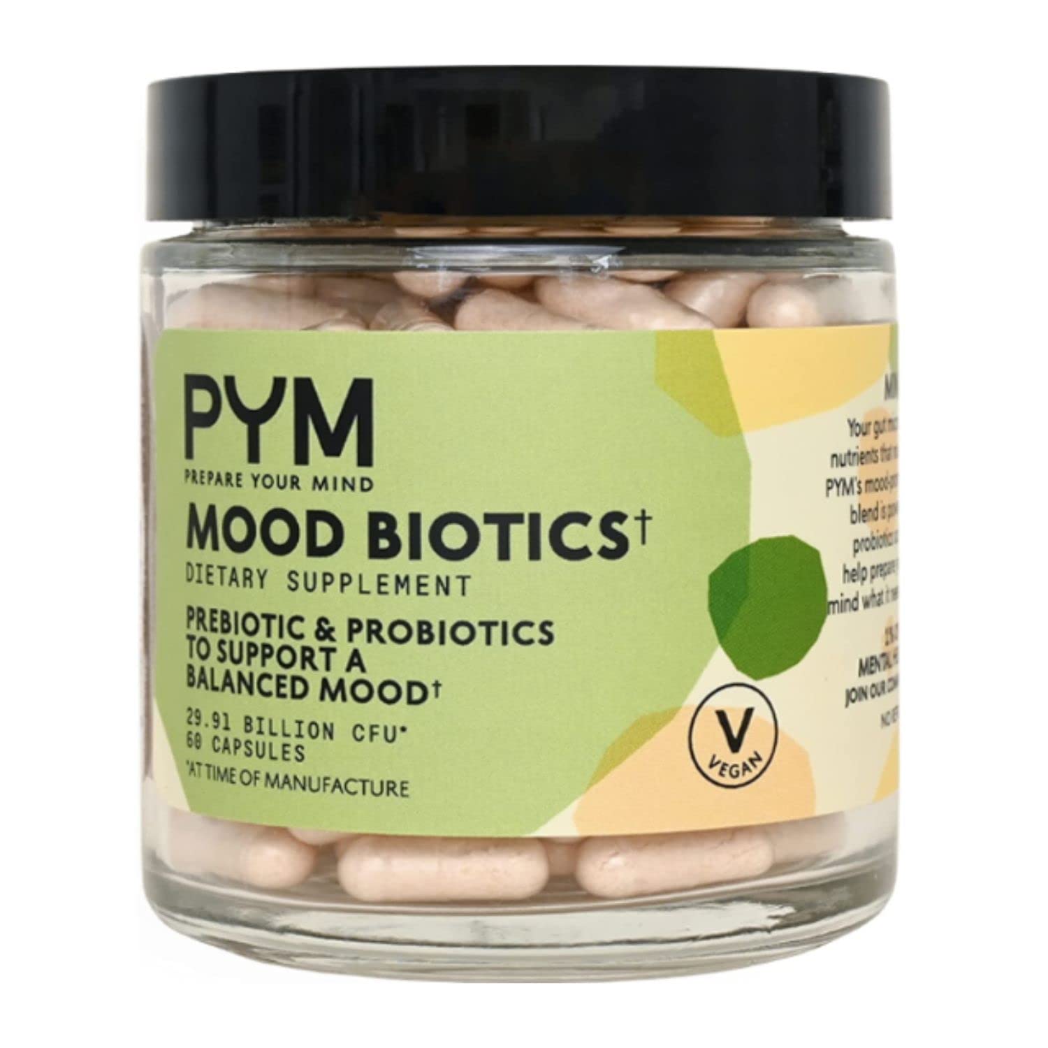 PYM Mood Biotics – Bouteille : gélules vegan faciles à prendre pour soutenir l’humeur.