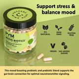 PYM Mood Biotics – Étiquette : informations claires sur vegan, sans gluten et sans OGM.