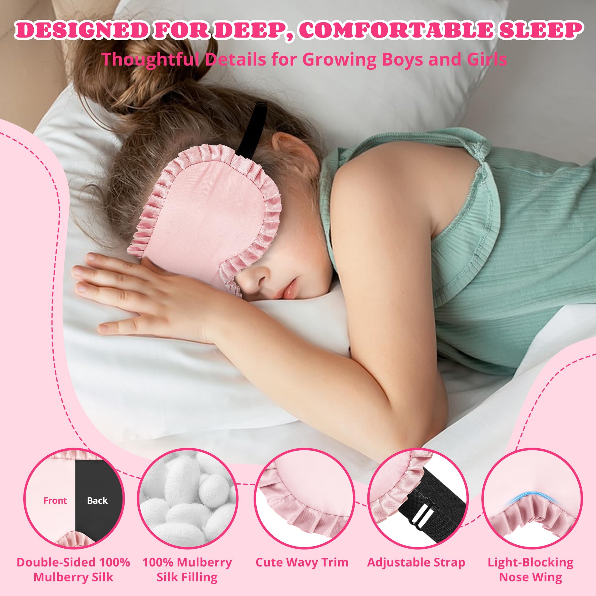 Pyopbow masque-sommeil-enfant-sans-pression-rose, design léger et relaxant