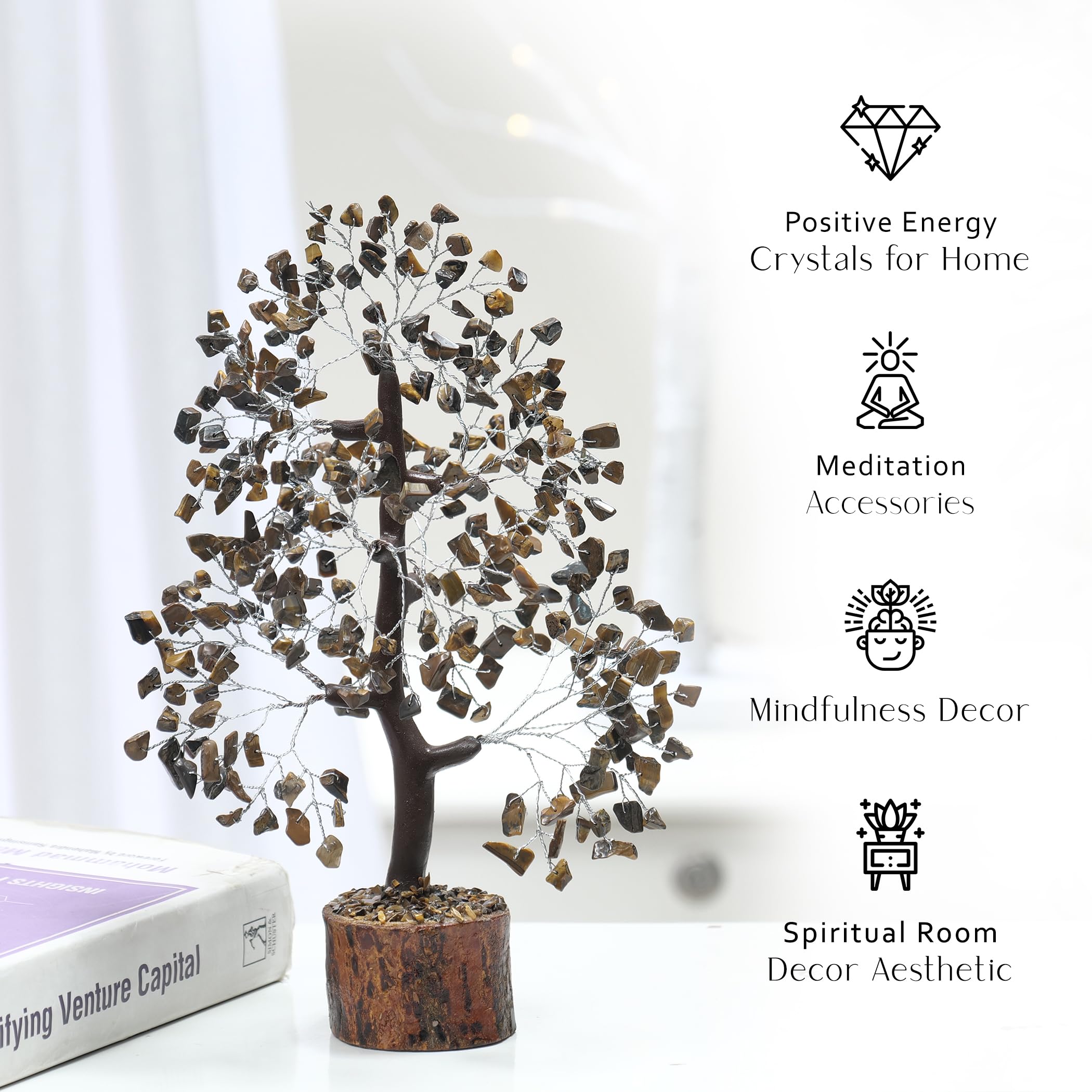 PYOR oeil-de-tigre arbre-pierre-detail-fil-argent, ecrin precieux qui attire l attention au bureau