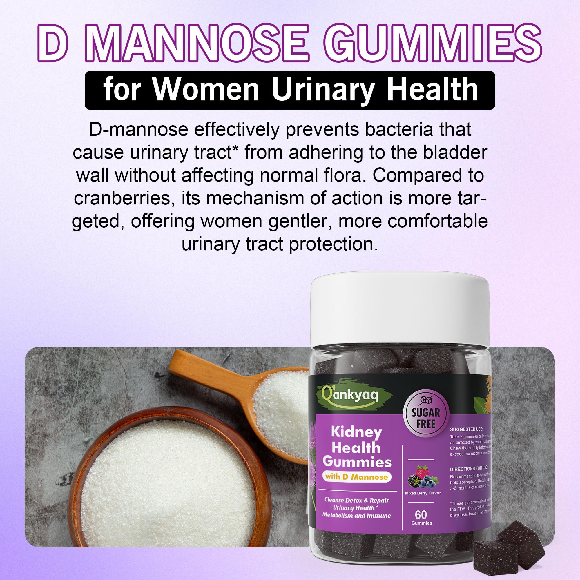 Formule végan et sans sucre de Q'ankyaq D-mannose, complément sain.