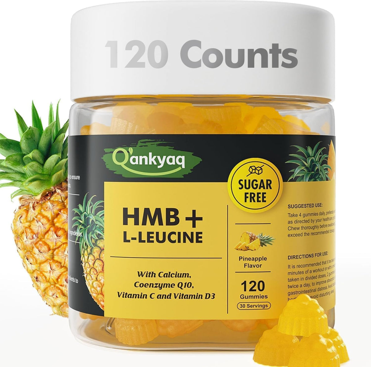 Q'ankyaq Bouteille HMB 3000mg pour soutien global et vitalité.