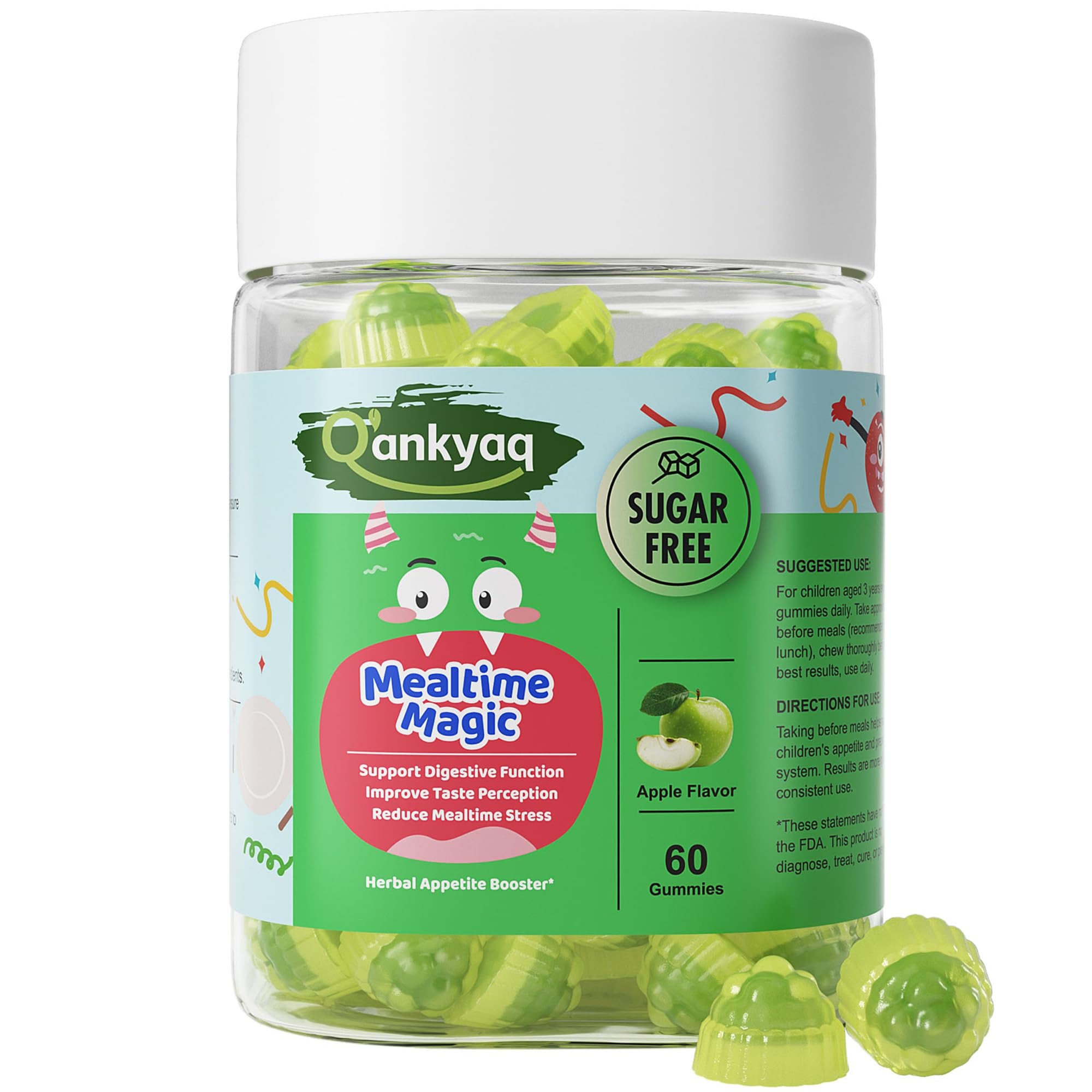 Gommes Q'ankyaq pour enfants, flacon visible, soutien doux à l'appétit.