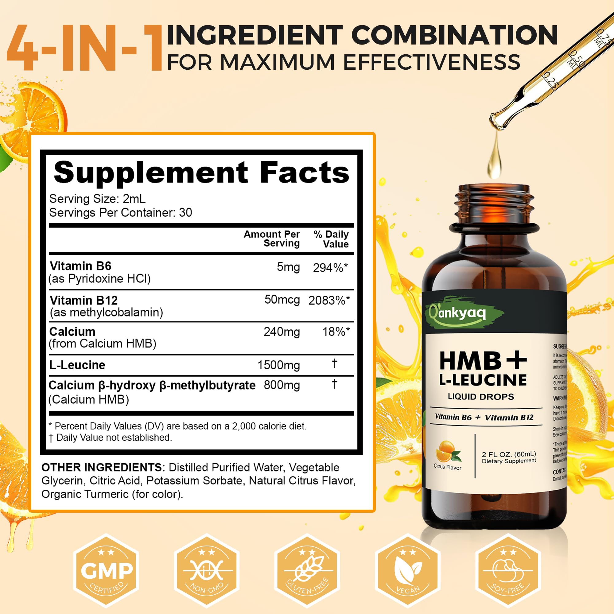 Q'ankyaq Leucine HMB – absorption rapide dans les liquides.