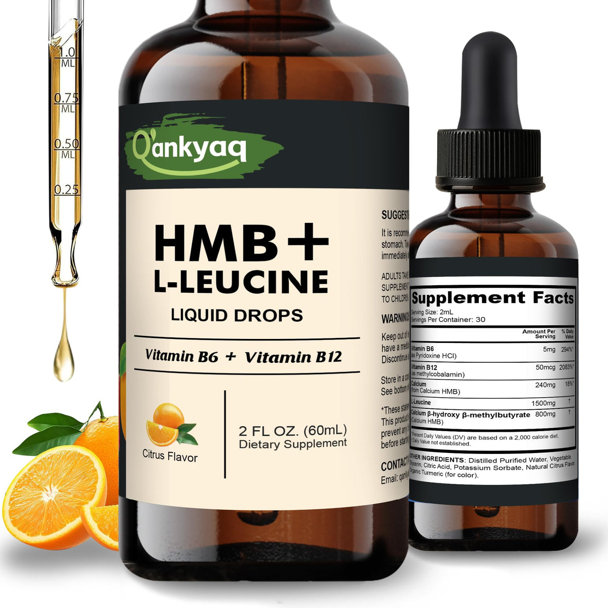 Q'ankyaq Leucine HMB, flacon – dosage précis pour l'entraînement.