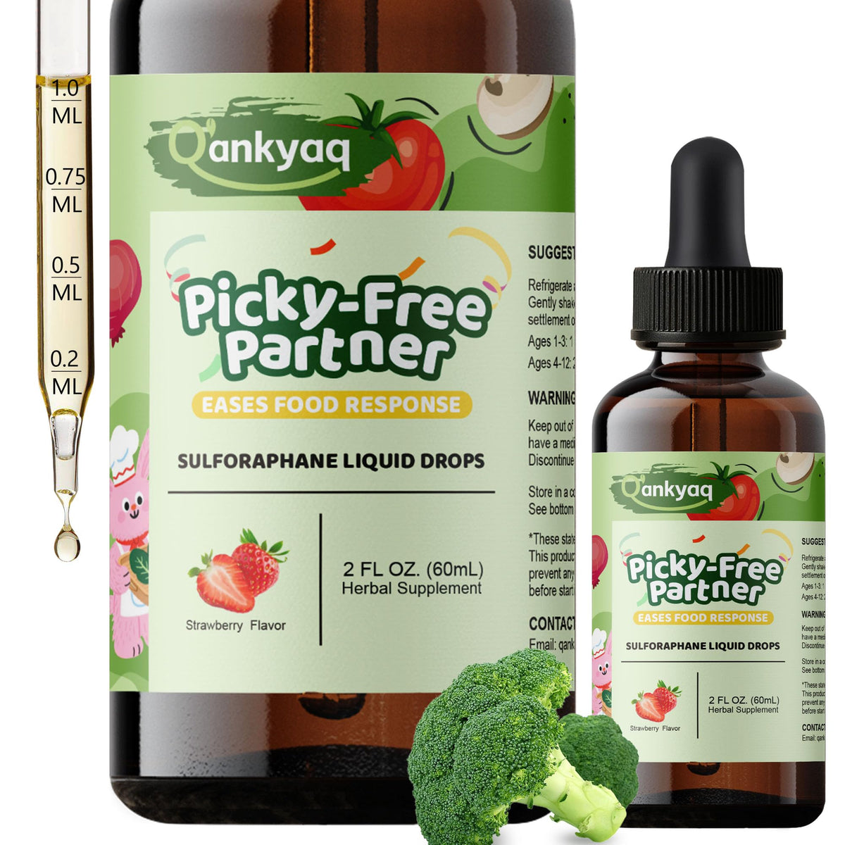 Q'ankyaq flacon-gouttes sulforaphane pour enfants, soutien nutritionnel pratique.