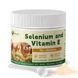 Qanoreth poudre sélénium vitamine E pour poulets, intégration facile à l’alimentation.