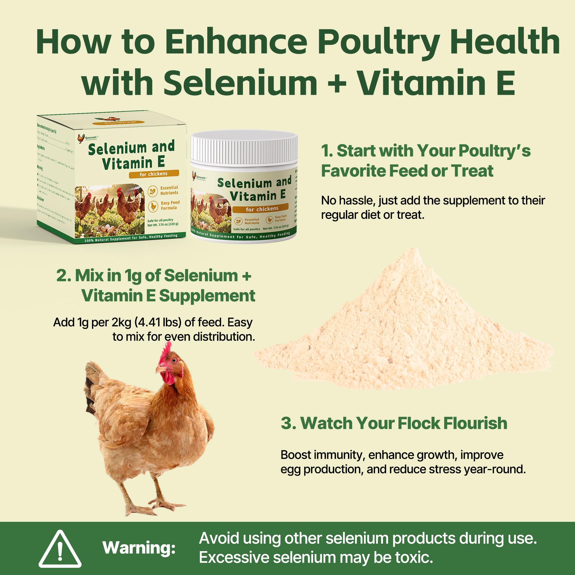 Soutien musculaire des volailles grâce à la vitamine E et sélénium Qanoreth.