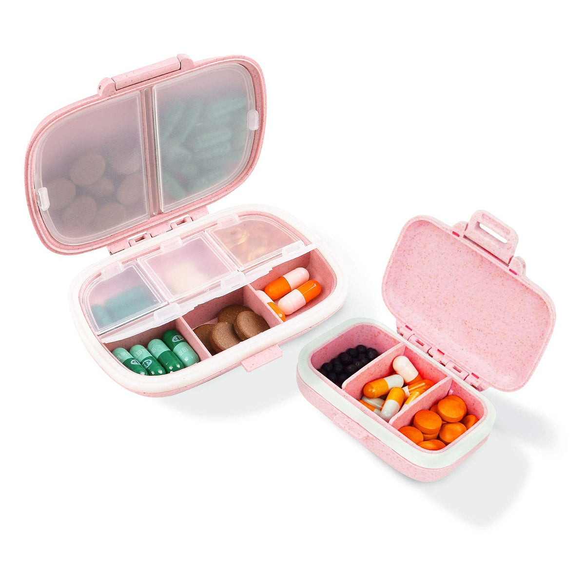 Qeedy boîtier pilules rose 2-pack, rangement pratique en déplacement.