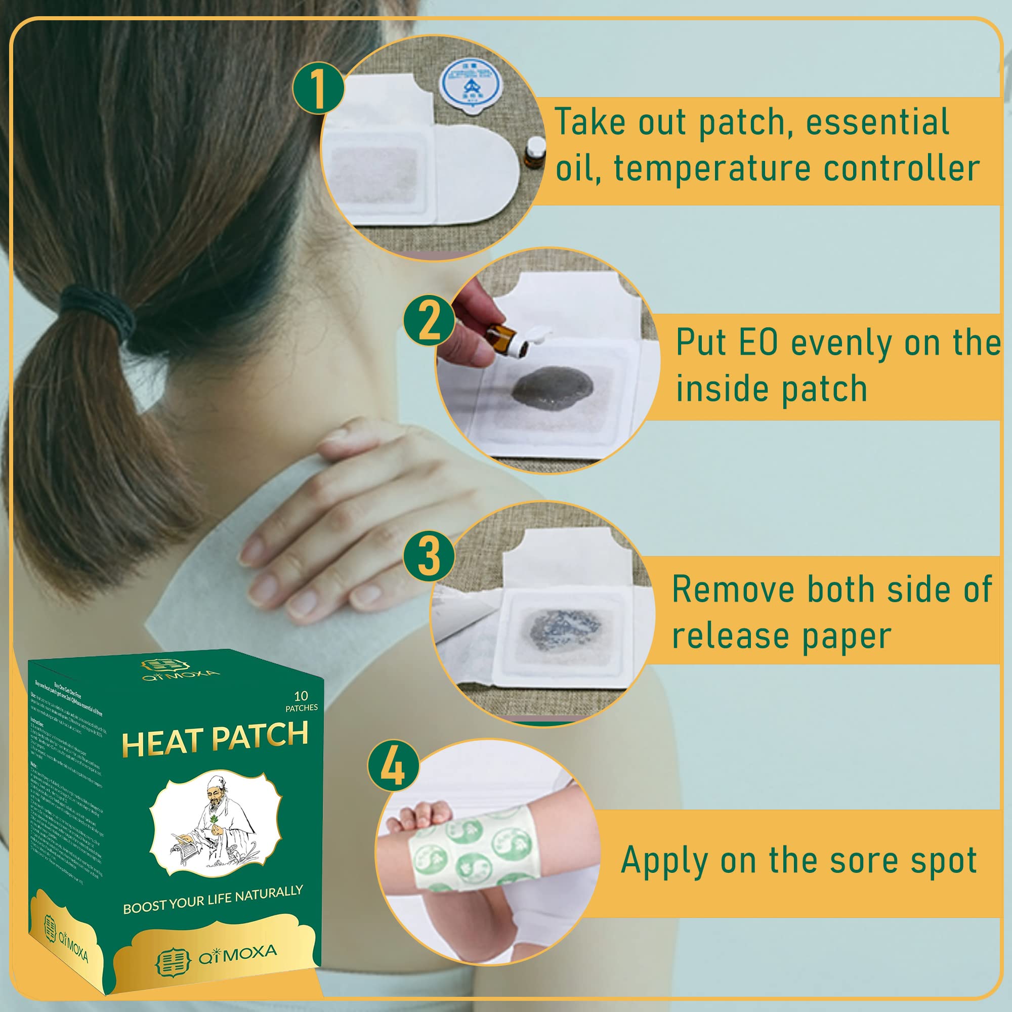 QiMoxa patch-epaules: chaleur pénétrante pour épaules tendues et détente.