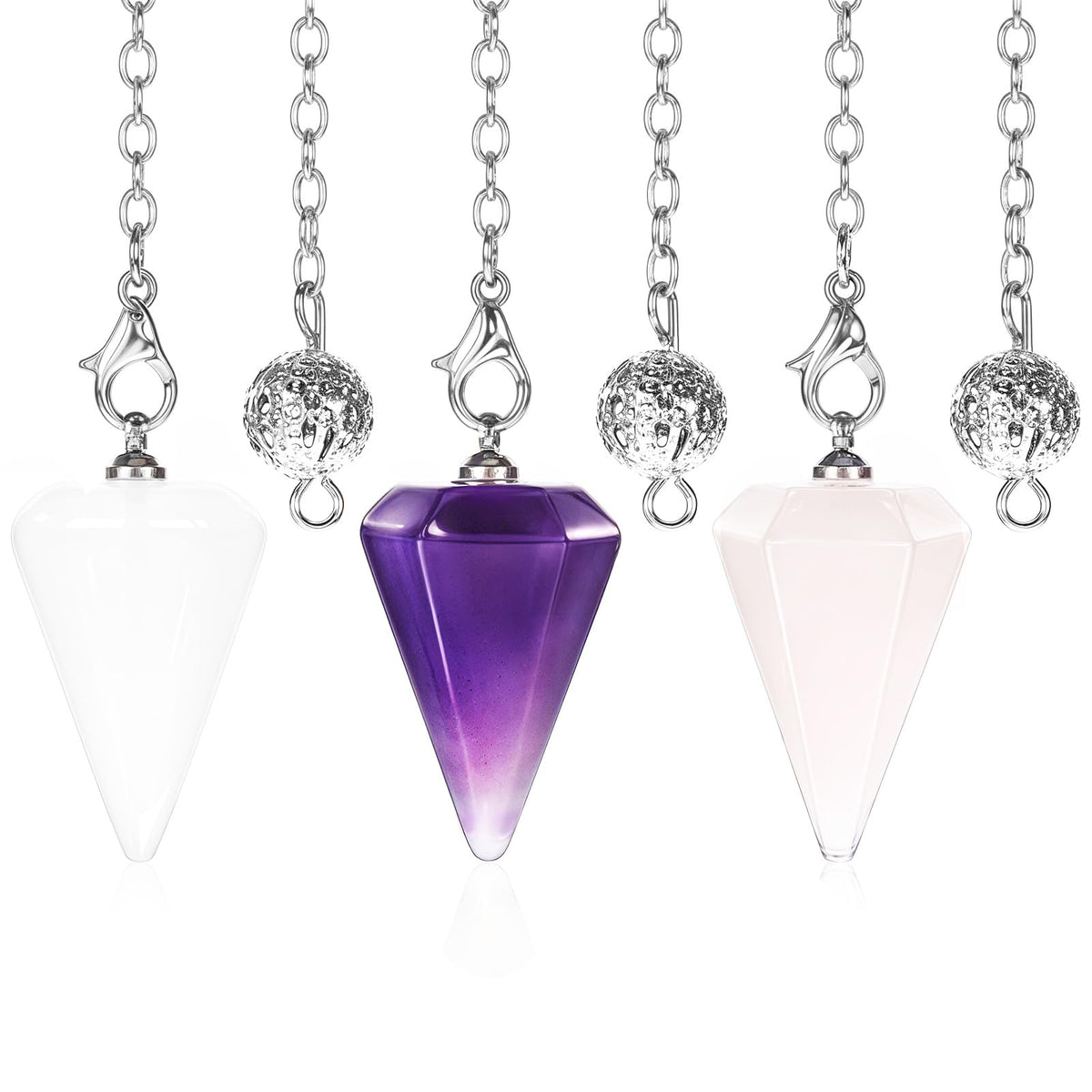 Qianyu pendule cristal améthyste hexagonal conique, outil de divination élégant et précis.