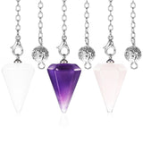 Qianyu pendule cristal améthyste hexagonal conique, outil de divination élégant et précis.