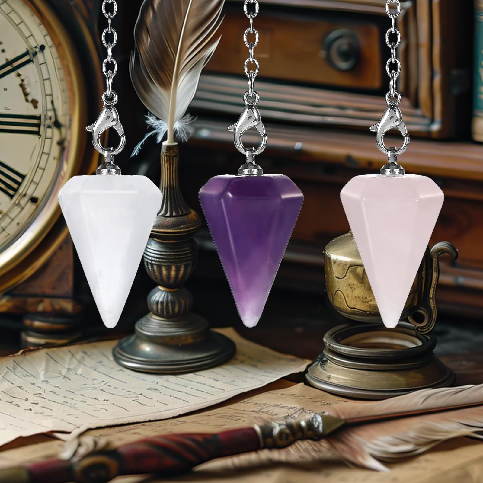 Qianyu pendentif cristal divination porte-chaine, pratique pour la méditation en déplacement.