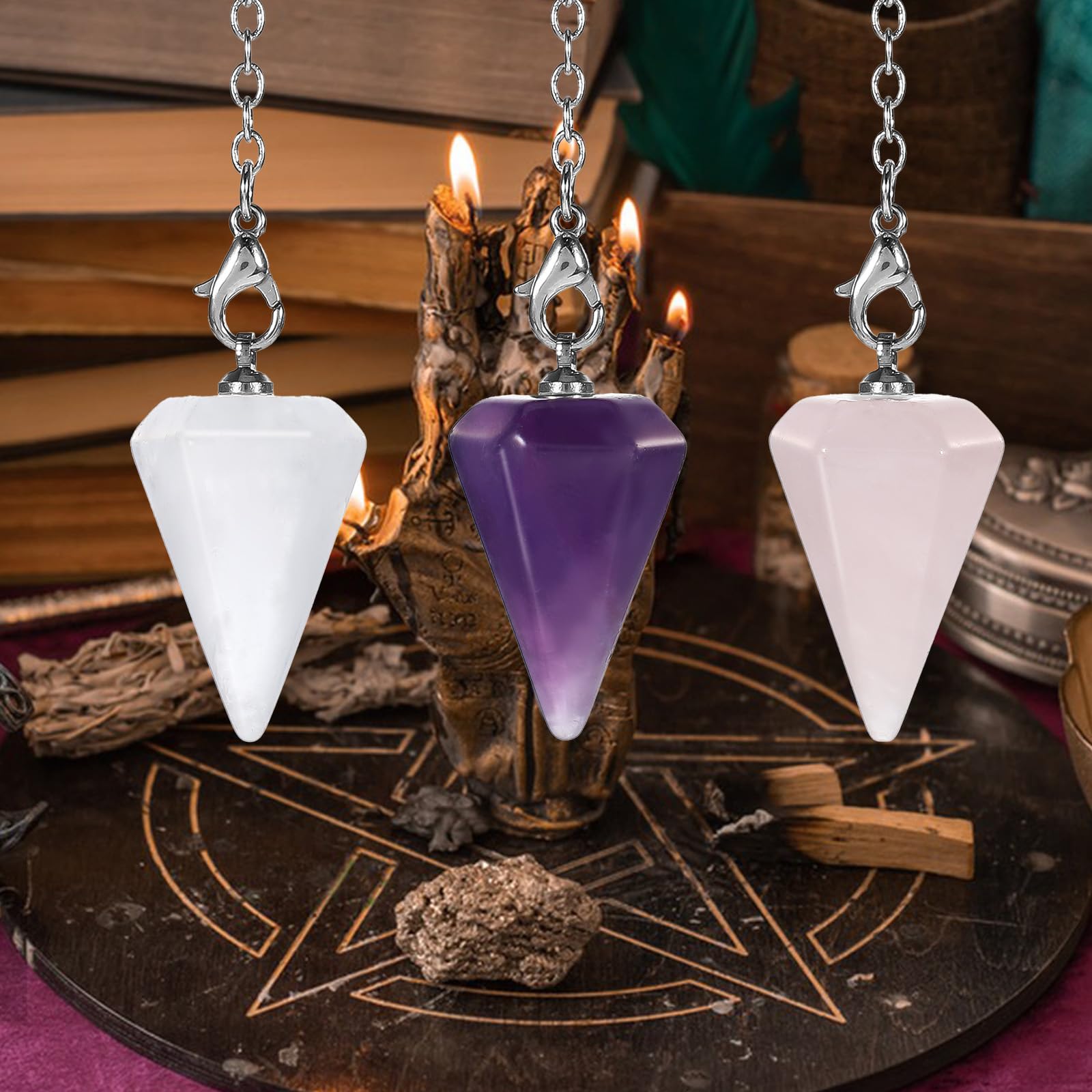 Qianyu pendule cristal quartz clair hexagonal conique, apporte clarté lors des séances.