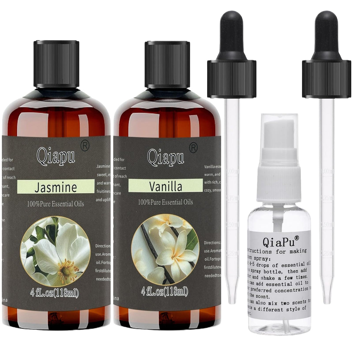 Qiapu huile essentielle en flacon avec pipette, diffusion douce et relaxante.