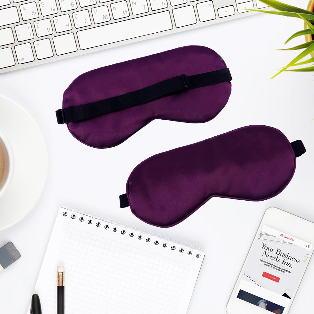 QIHOMPIB masque yeux soie violet – bloque lumière et favorise le sommeil paisible.