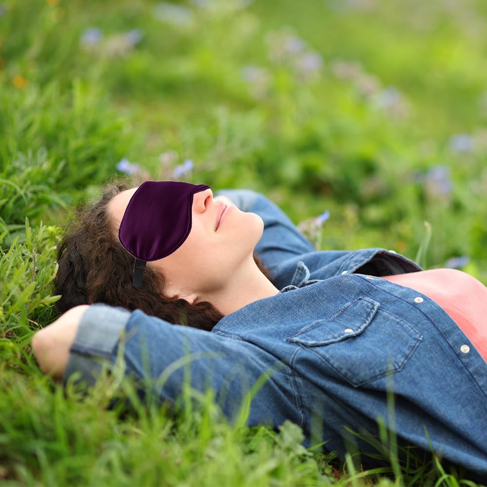 QIHOMPIB masque yeux soie violet – sans odeur et hypoallergénique.