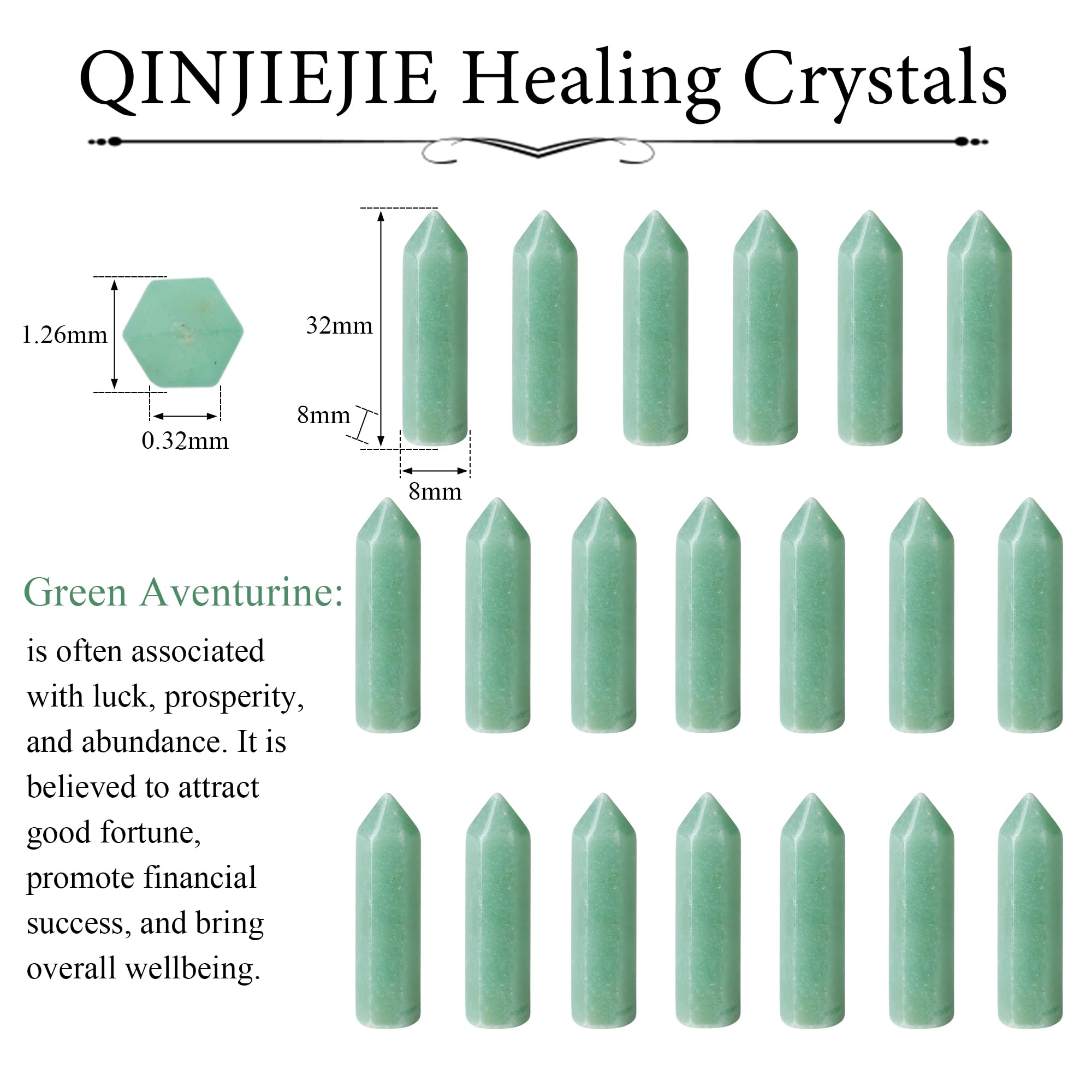 QINJIEJIE Aventurine Verte pointe hexagonale idéale pour méditation