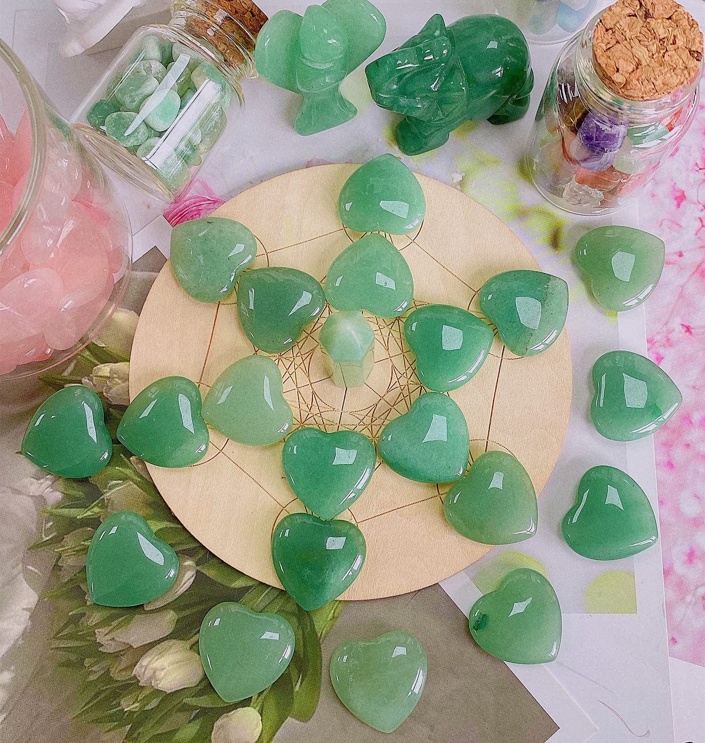 QINJIEJIE bijou de bureau cœur vert, accessoire anti-stress discret
