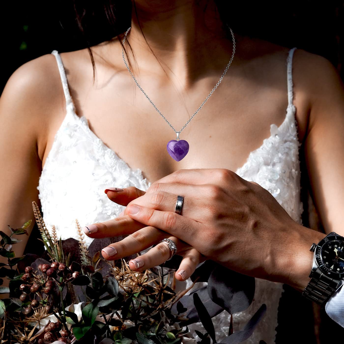 QINJIEJIE Collier améthyste cœur, symbole d'amour et de clarté mentale