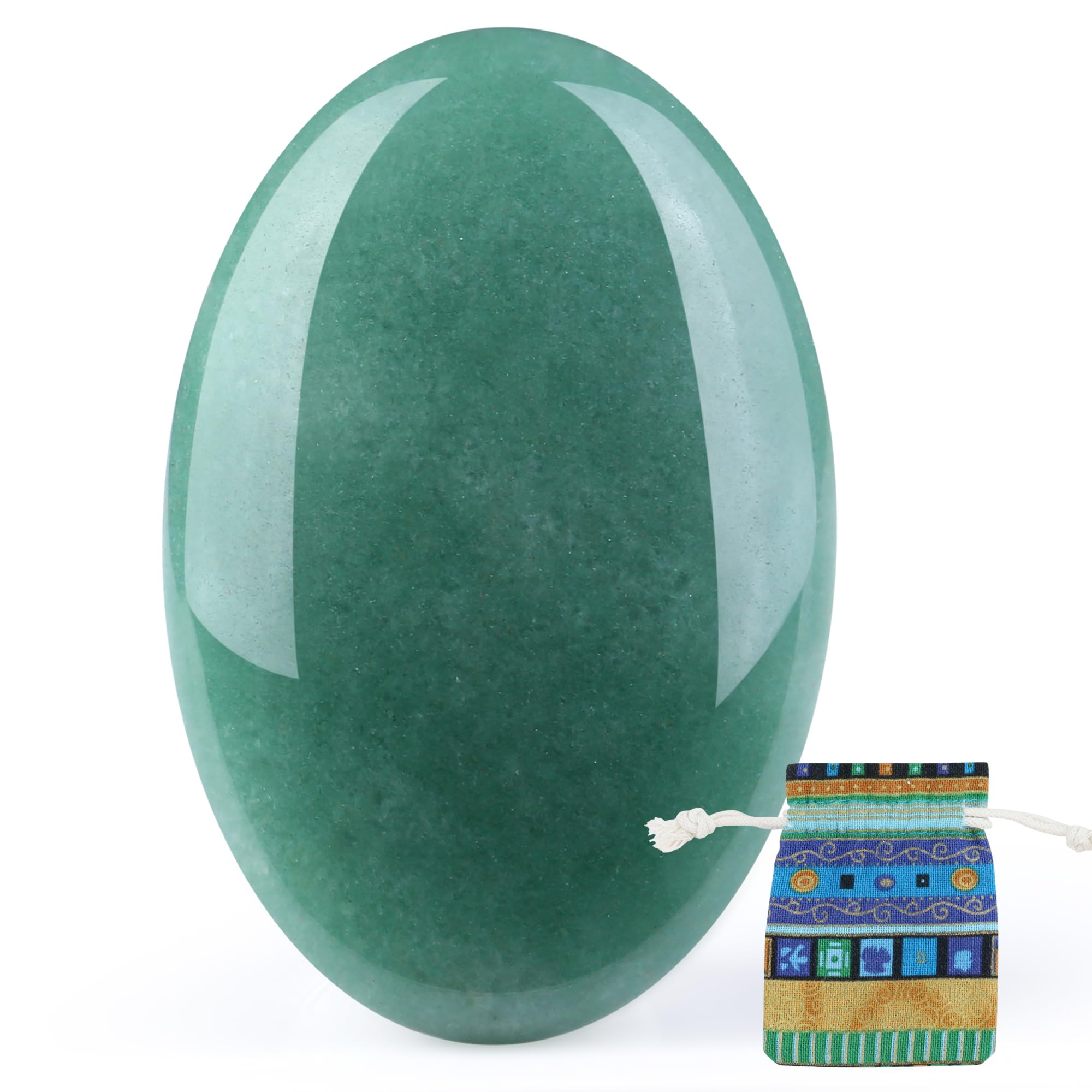 Pleine vue de la QINJIEJIE pierre palmaire verte aventurine, polie et prête à emporter.