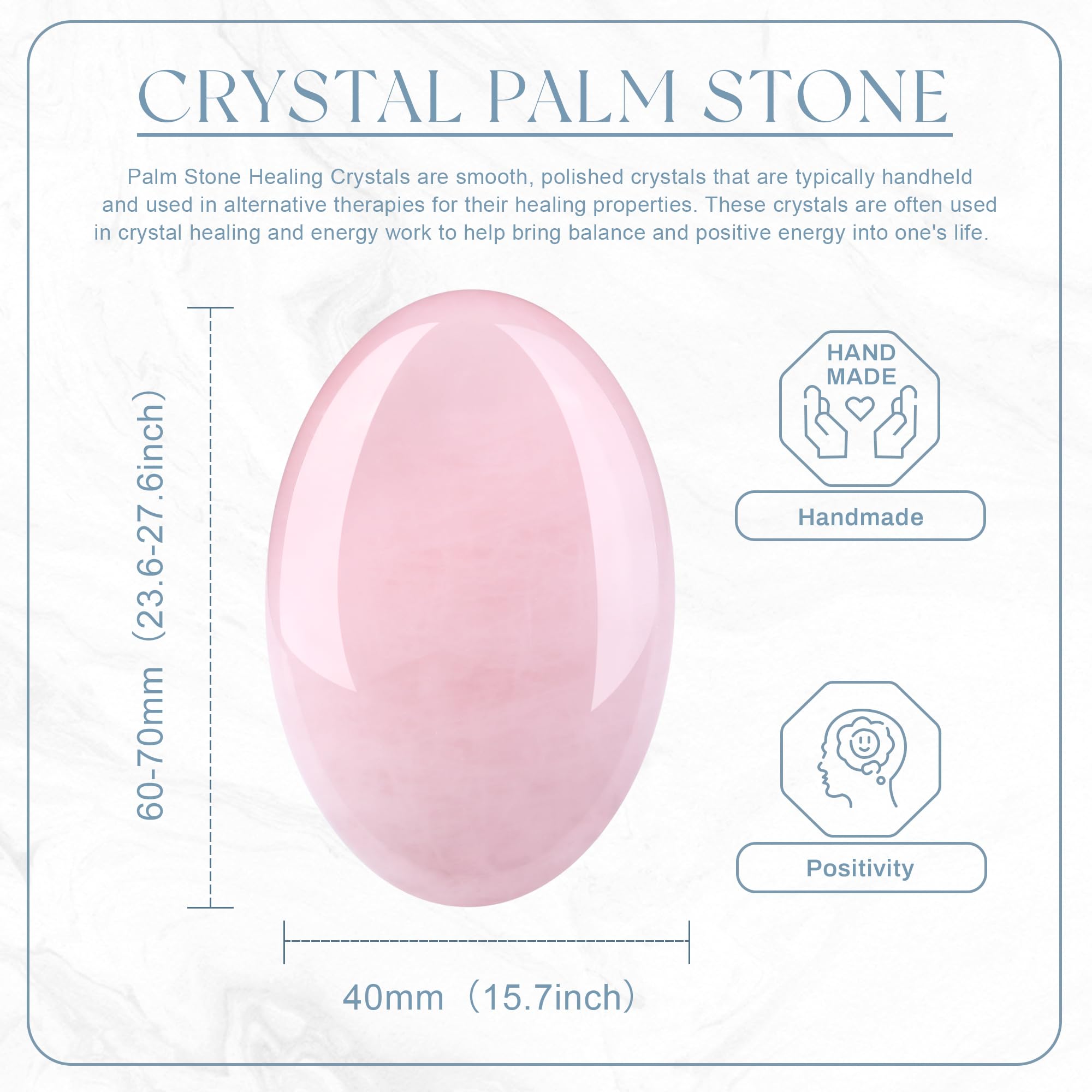 QINJIEJIE rose quartz pierre de paume dans boîte cadeau, cadeau attentionné pour elle ou lui