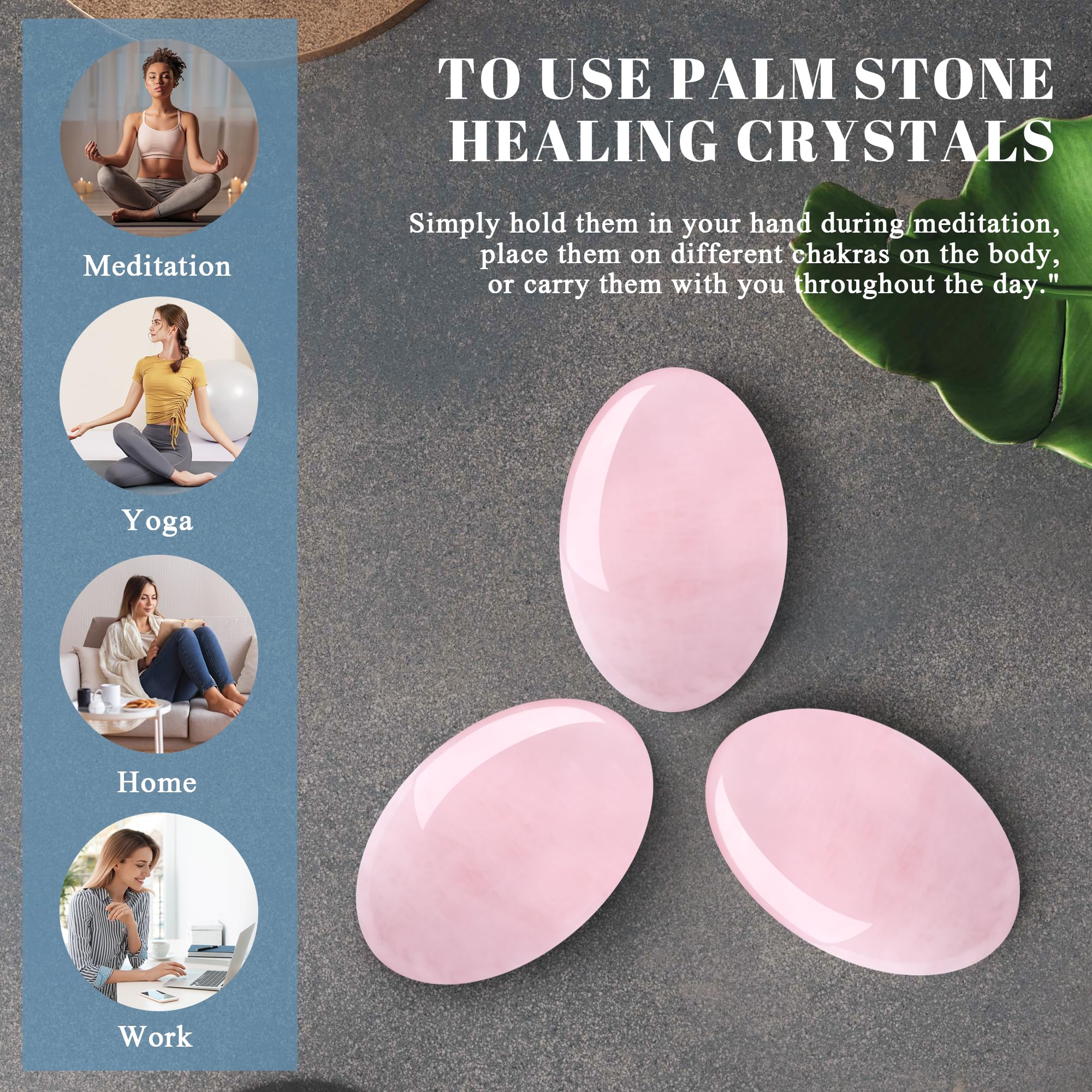 QINJIEJIE rose quartz pierre de paume dans la main, pratique anti-stress discrète