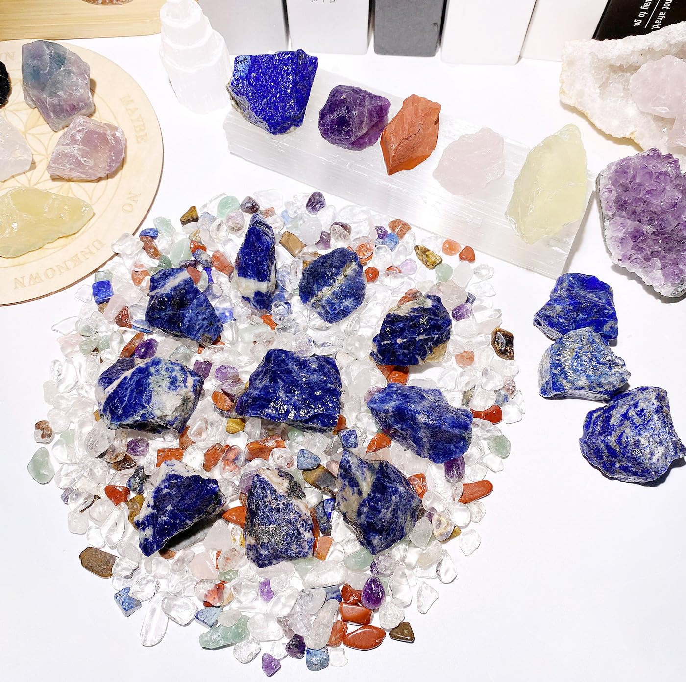 QINJIEJIE sodalite bleue brute, ensemble de 200 g, parfait pour décoration et artisanat.