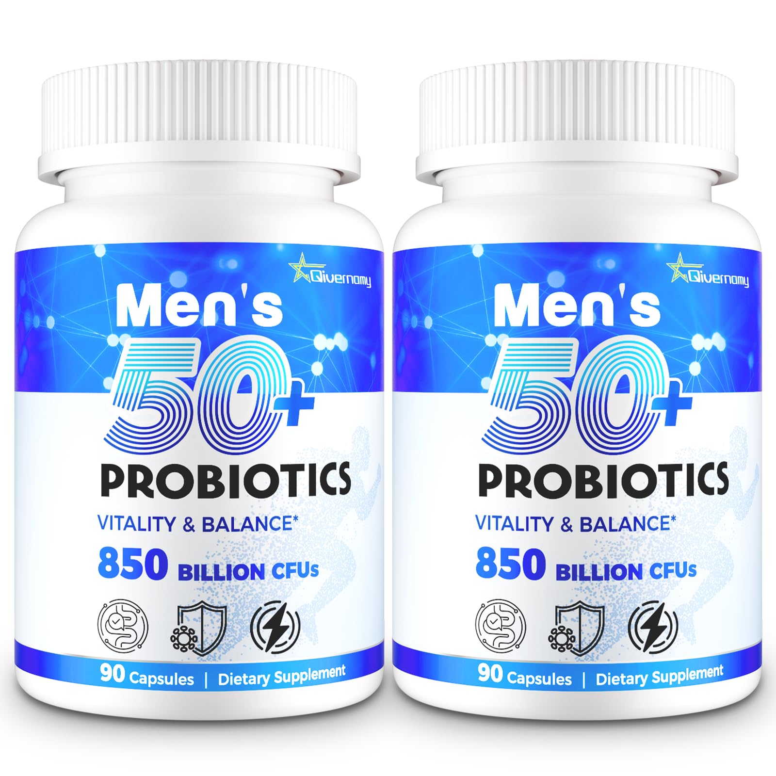 QIVERNAMY Probiotiques homme 50+ – Bouteille pratique, énergie quotidienne.