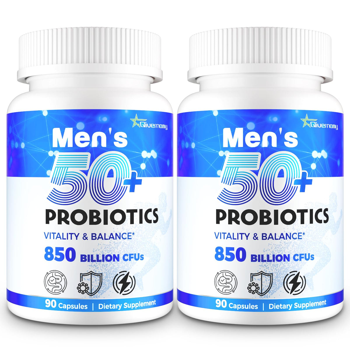 QIVERNAMY Probiotiques homme 50+ – Bouteille pratique, énergie quotidienne.
