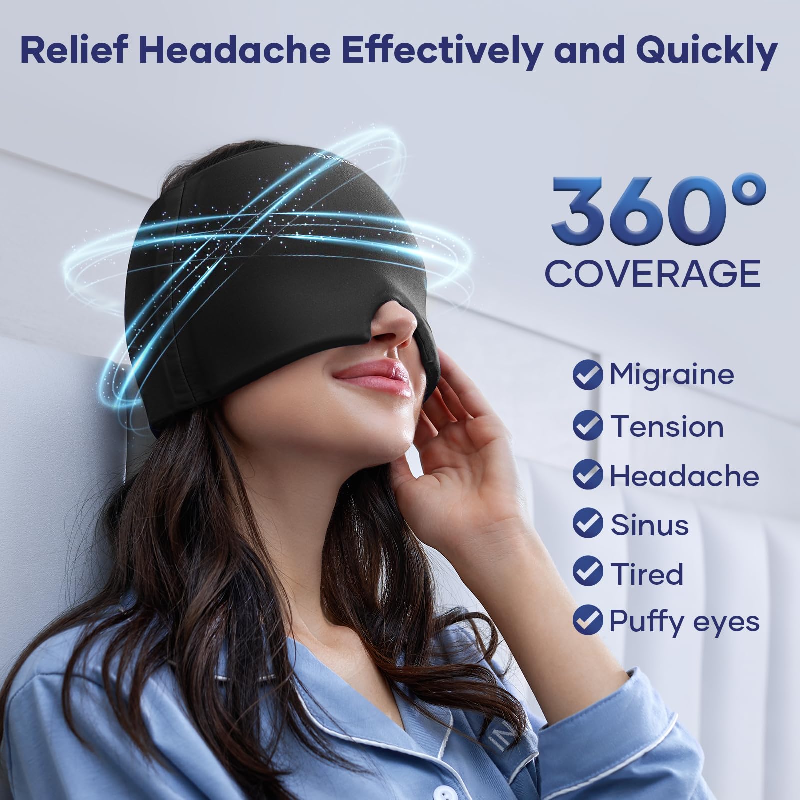 Qnoon Migraine Relief Cap – design extensible s'adapte à la majorité des têtes.