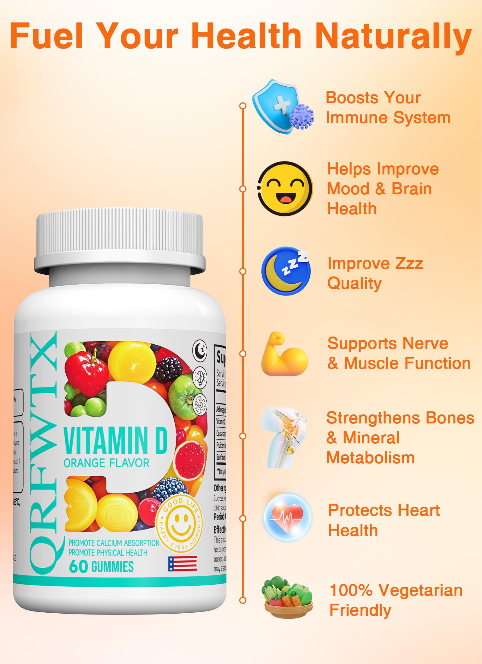 QRFWTX gommes D2 végétales, texture agréable et absorption potentielle