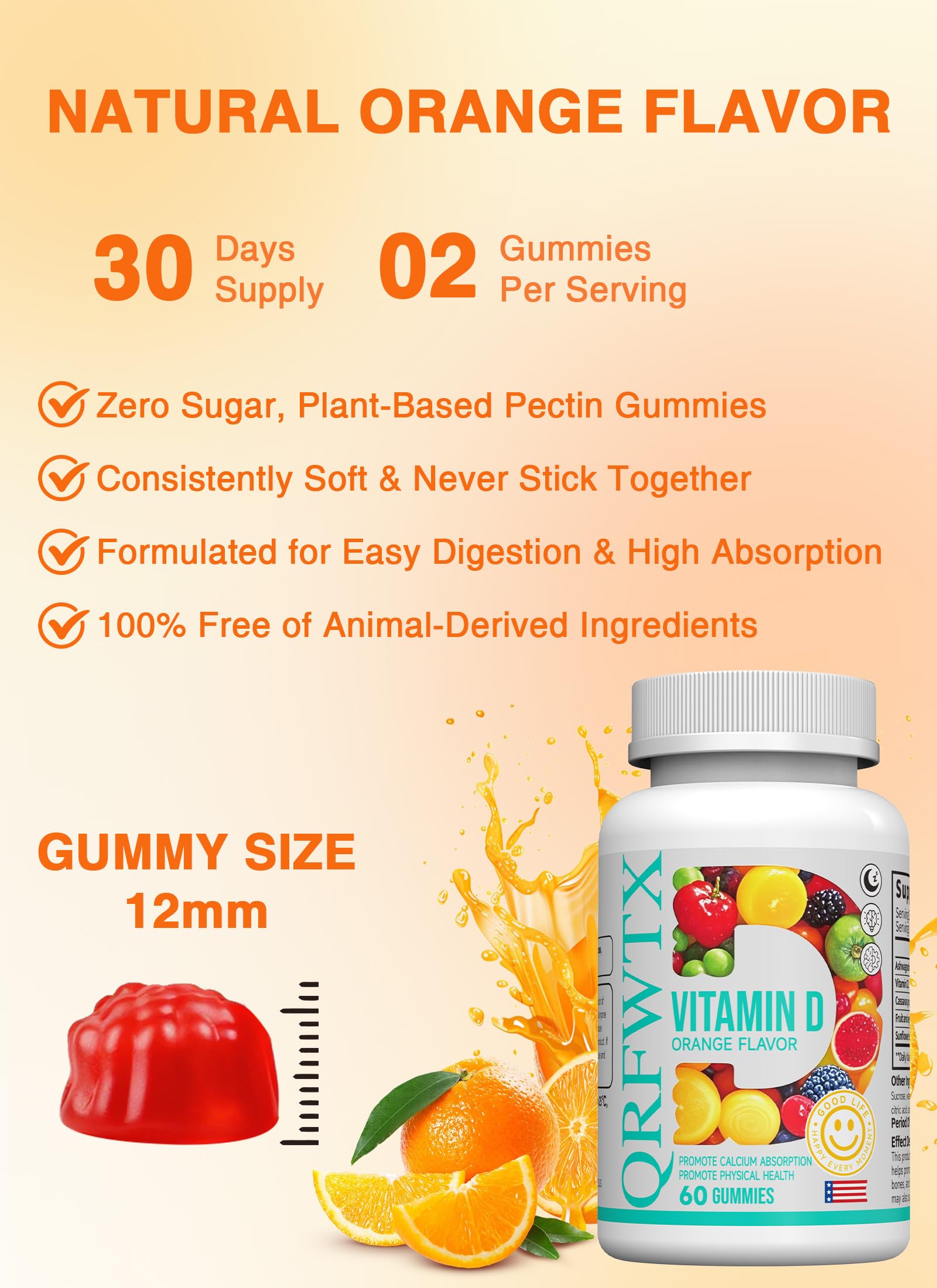 QRFWTX vitamine D2 à base végétale, texture gélifiée pratique