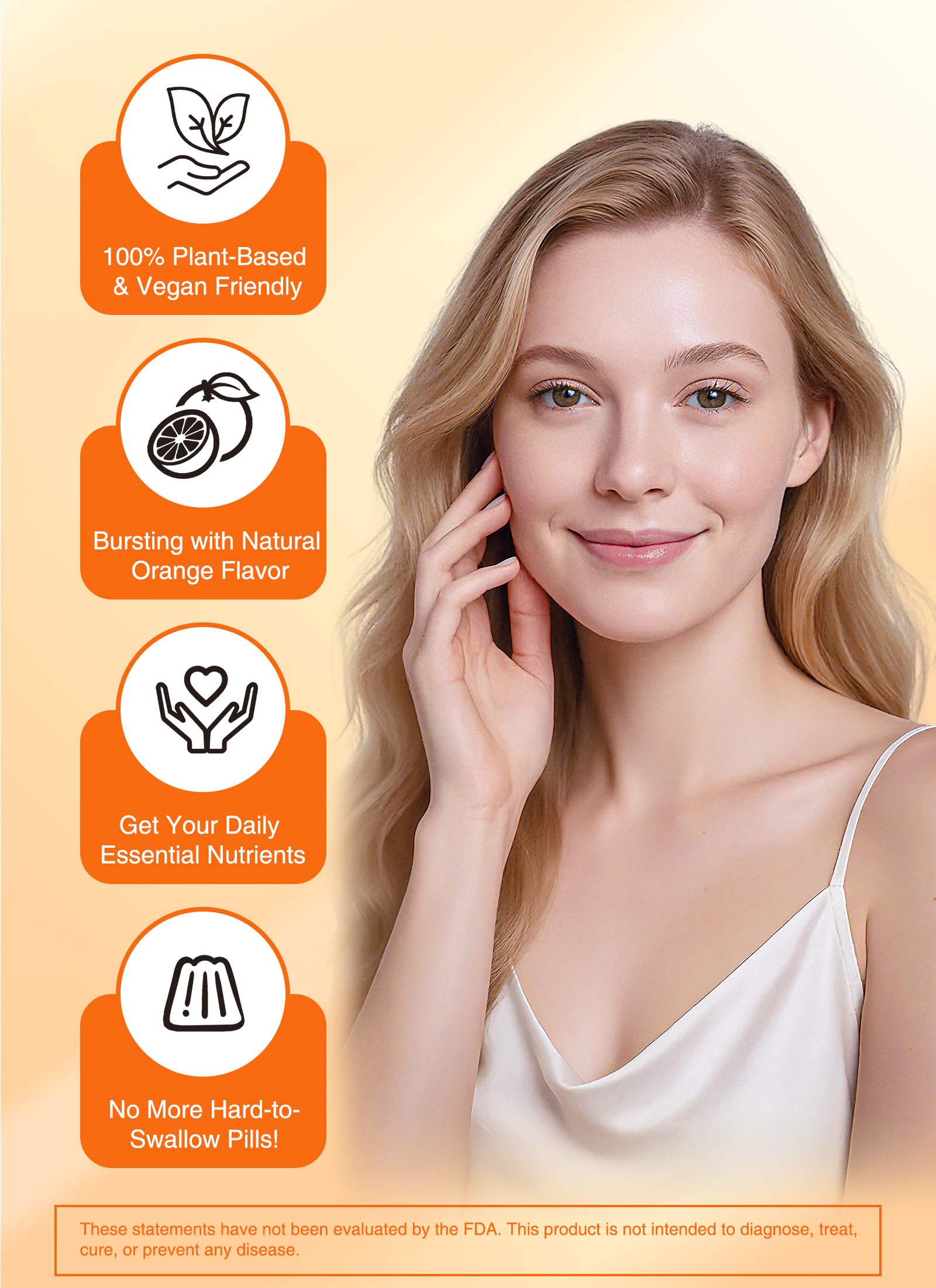 QRFWTX gommes vitamine D orange, sans OGM et pratique à transporter
